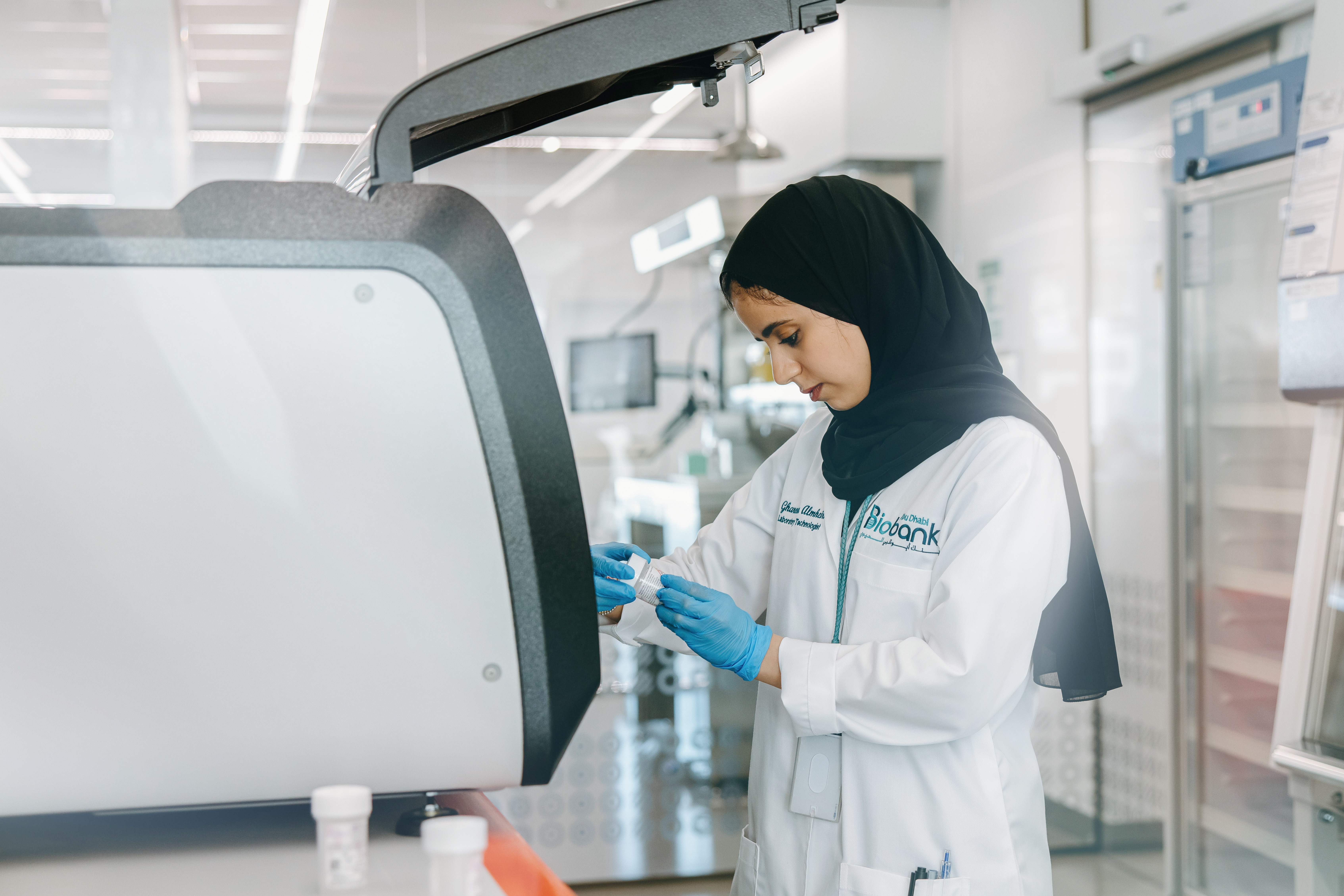Abu Dhabi Biobank specialist handling samples for private cord blood banking